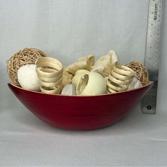 Bamboo Bowl w/Wicker Balls, Dried Orbs, Corn Husk Flowers, Spirals, Filler - Picture 8 of 9
